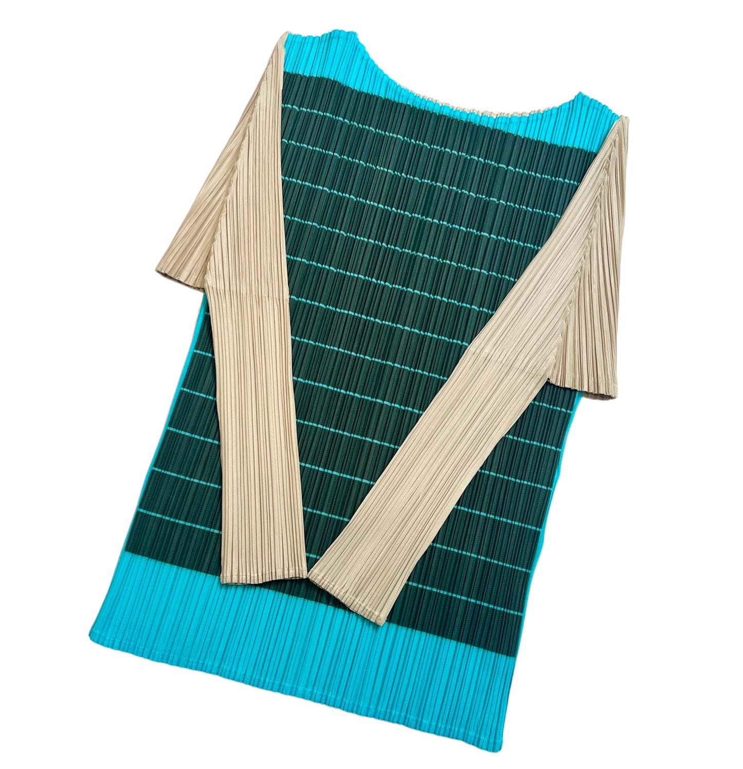 2000s Pleats Please Issey Miyake stripe print 3/4 sleeve top
