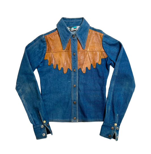 1970s Antonio Guiseppe “Sylvester & Tweety” embroidered denim/leather jacket