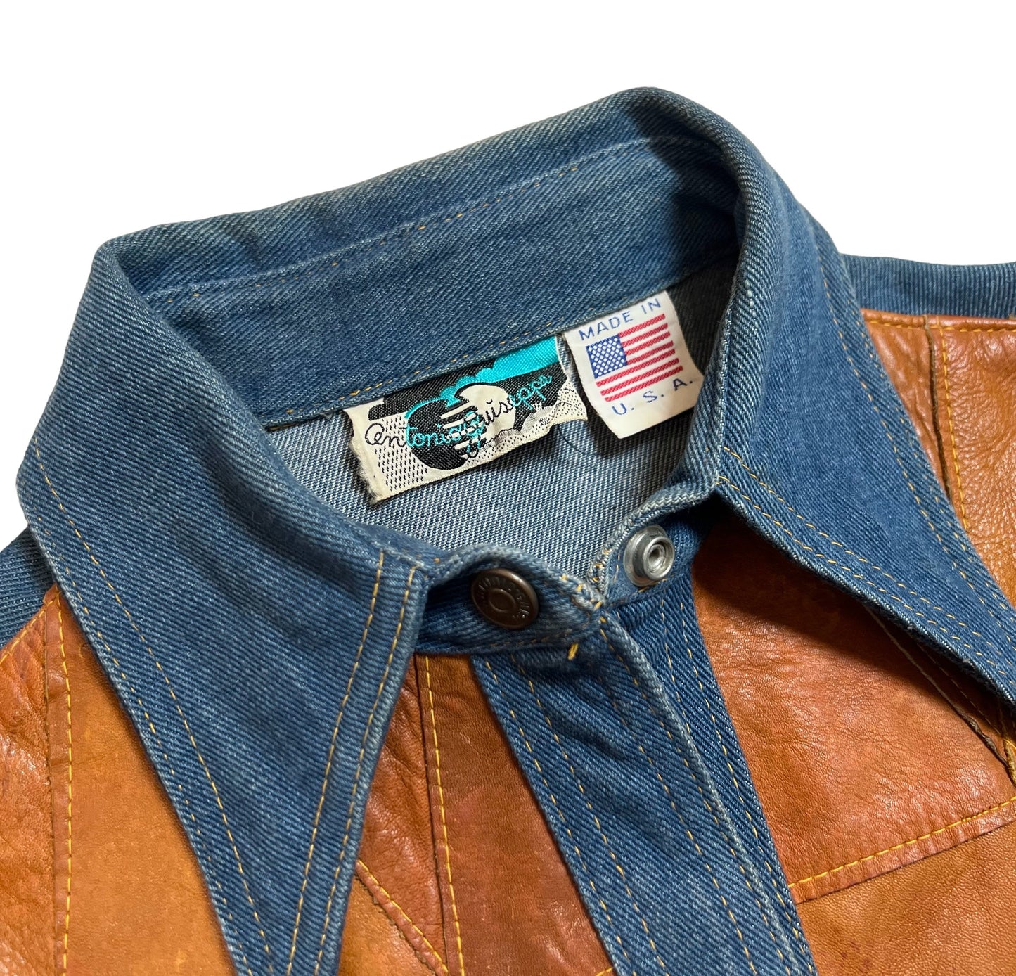 1970s Antonio Guiseppe “Sylvester & Tweety” embroidered denim/leather jacket