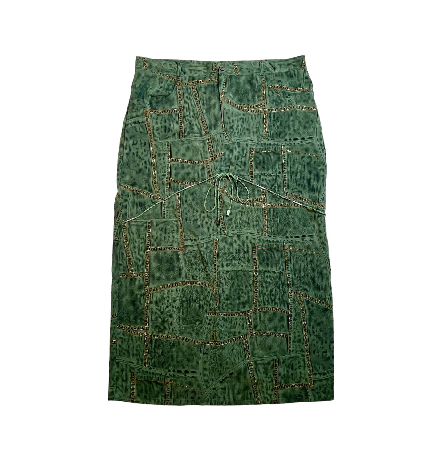 2000s SHI ME NA printed faux denim skirt