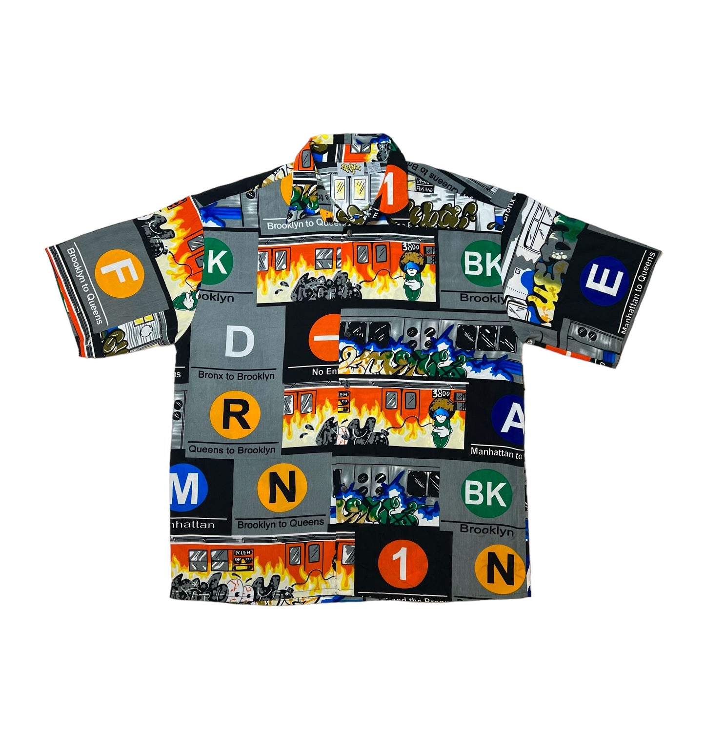 2000s Up Roc NY subway graffiti s/s button up shirt