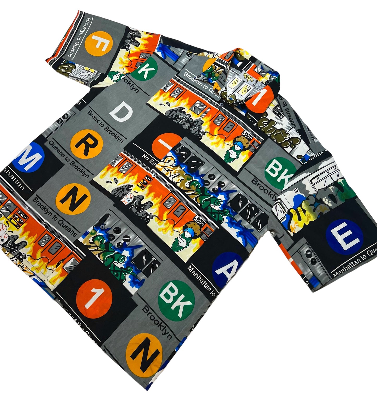 2000s Up Roc NY subway graffiti s/s button up shirt