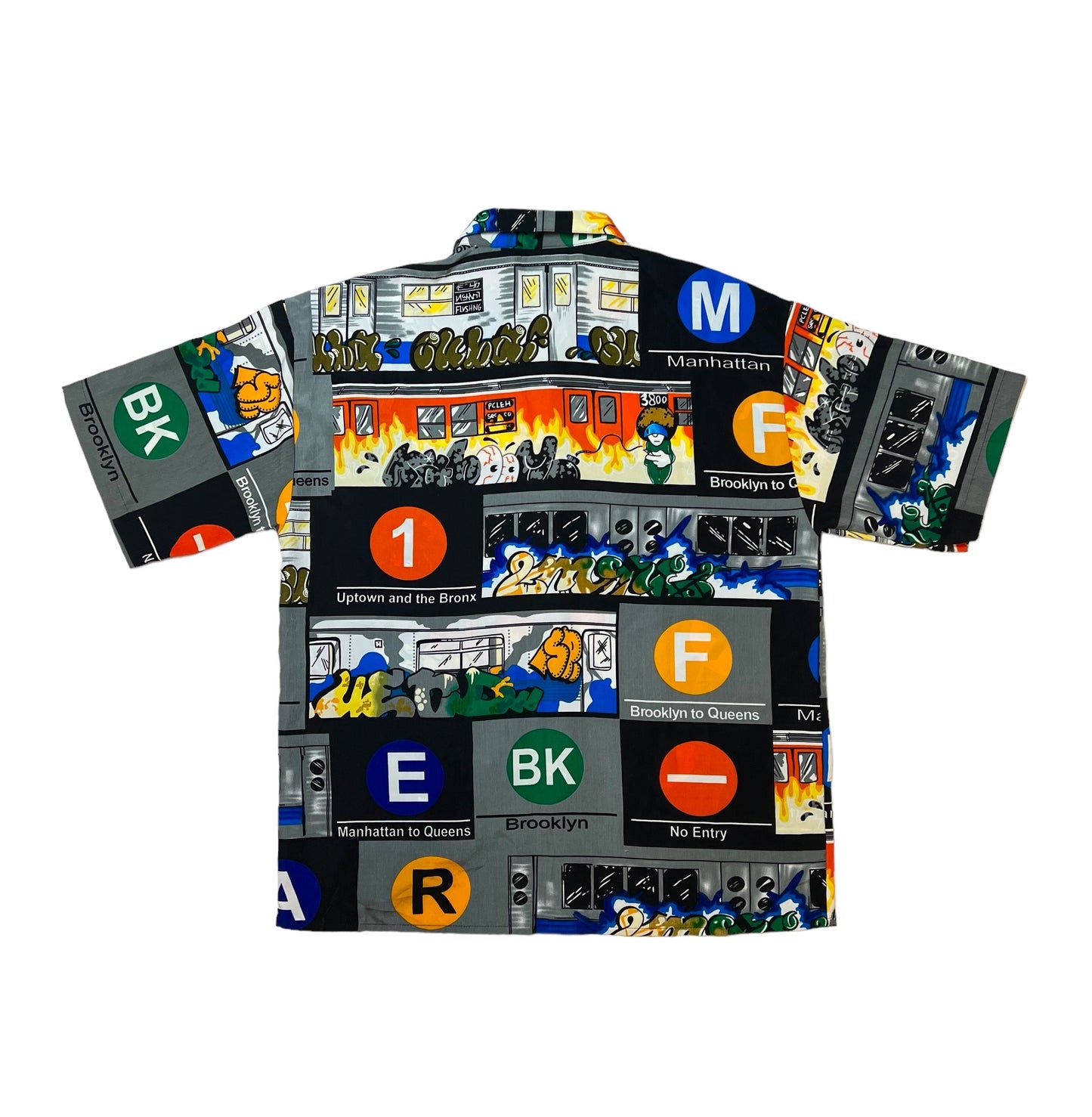 2000s Up Roc NY subway graffiti s/s button up shirt