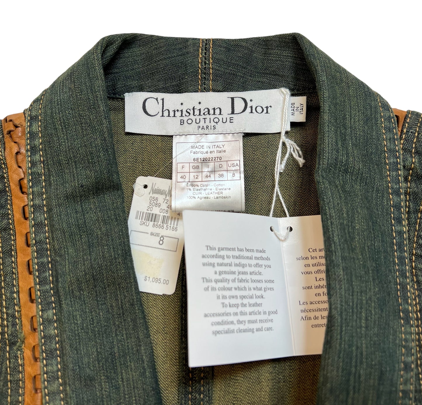 Deadstock 2006 Christian Dior Boutique denim/leather vest