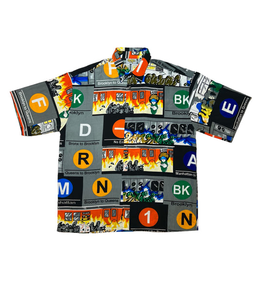 2000s Up Roc NY subway graffiti s/s button up shirt